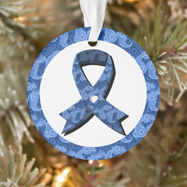 Blue Paisley Awareness Ribbon White Heart Ornament (Tree)