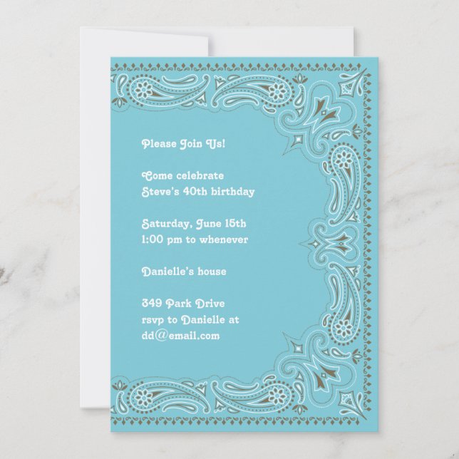 Blue Paisley Bandana Invitation (Front)