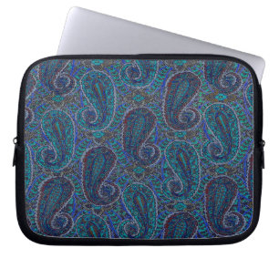 Blue Paisley Boho Designer Laptop Sleeve