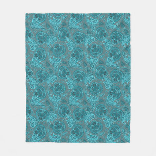 Blue paisley damask floral oriented ethnic patten fleece blanket
