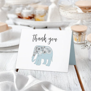 Blue Paisley Elephant Boho Chic Thank You Card