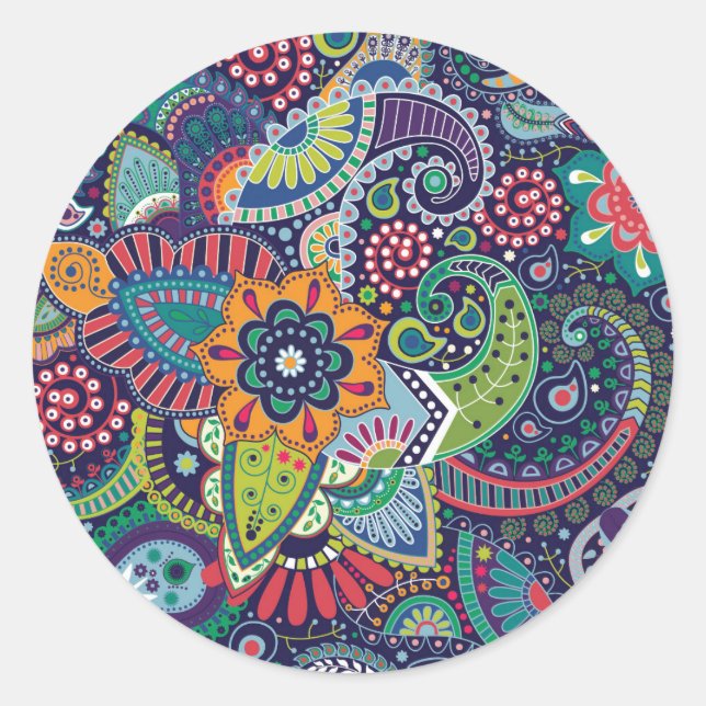 Blue Paisley Floral Pretty  Classic Round Sticker (Front)