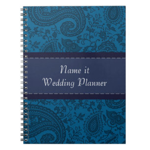 Blue paisley Indian Damask Wedding Planner Notebook
