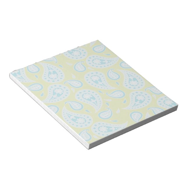 Blue Paisley on Bright Green Notepad (Angled)