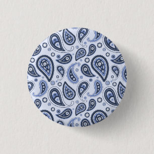 Blue Paisley Pattern 1 Inch Round Button