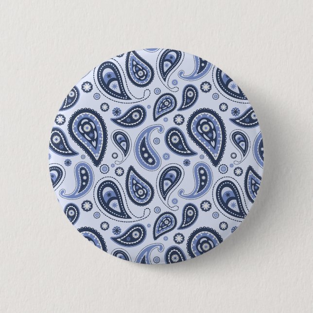 Blue Paisley Pattern 2 Inch Round Button (Front)