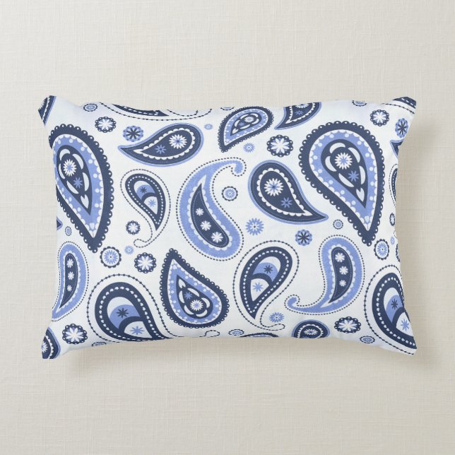Blue Paisley Pattern Accent Pillow (Front)