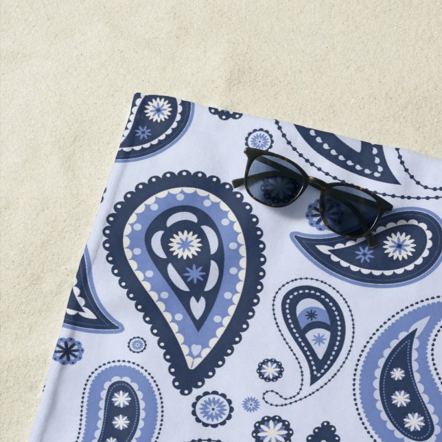 Blue Paisley Pattern Beach Towel (In Situ)