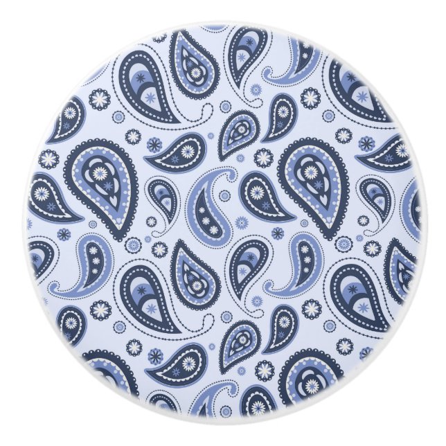 Blue Paisley Pattern Ceramic Knob (Front)