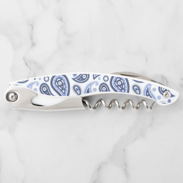 Blue Paisley Pattern Corkscrew (Front)