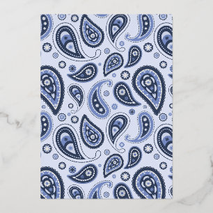 Blue Paisley Pattern Foil Holiday Card