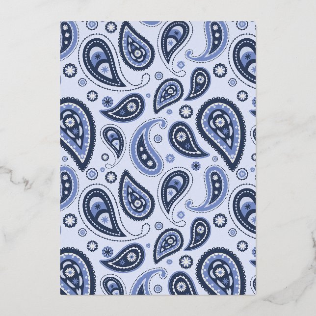 Blue Paisley Pattern Foil Holiday Card (Front)
