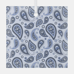 Blue Paisley Pattern Glass Ornament