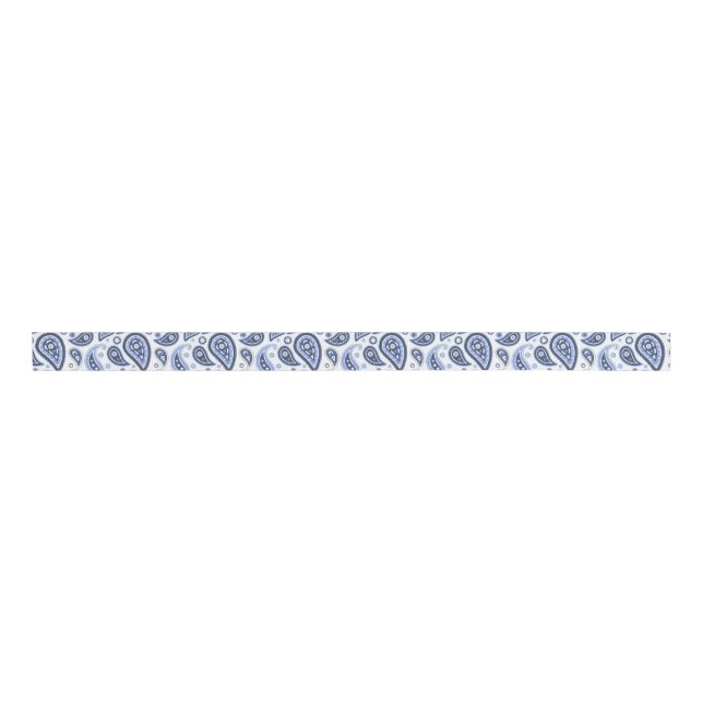 Blue Paisley Pattern Grosgrain Ribbon (Front)