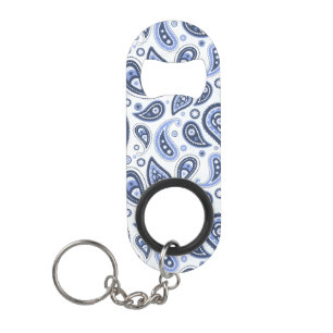 Blue Paisley Pattern Keychain Bottle Opener