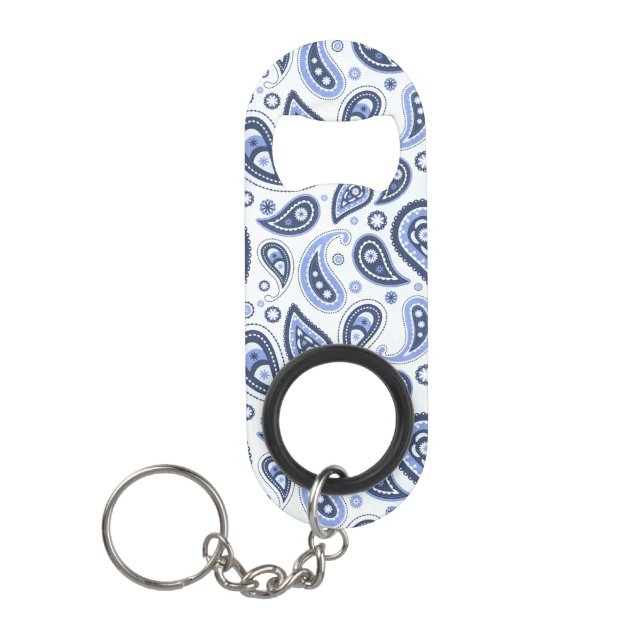 Blue Paisley Pattern Keychain Bottle Opener (Front)