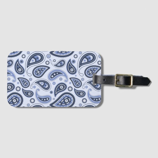 Blue Paisley Pattern Luggage Tag (Front Horizontal)