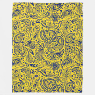 Blue Paisley Pattern On Yellow Fleece Blanket