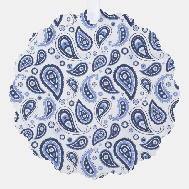 Blue Paisley Pattern Ornament Card (Front)