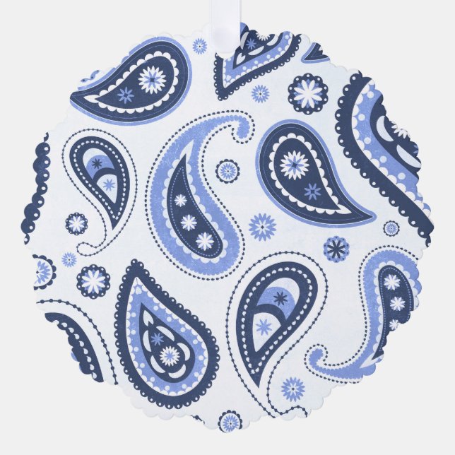 Blue Paisley Pattern Ornament Card (Front)