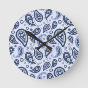 Blue Paisley Pattern Round Clock