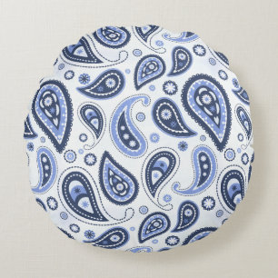 Blue Paisley Pattern Round Pillow