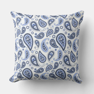 Blue Paisley Pattern Throw Pillow