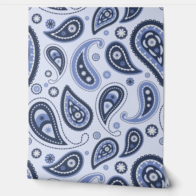 Blue Paisley Pattern Wallpaper (Unrolling)