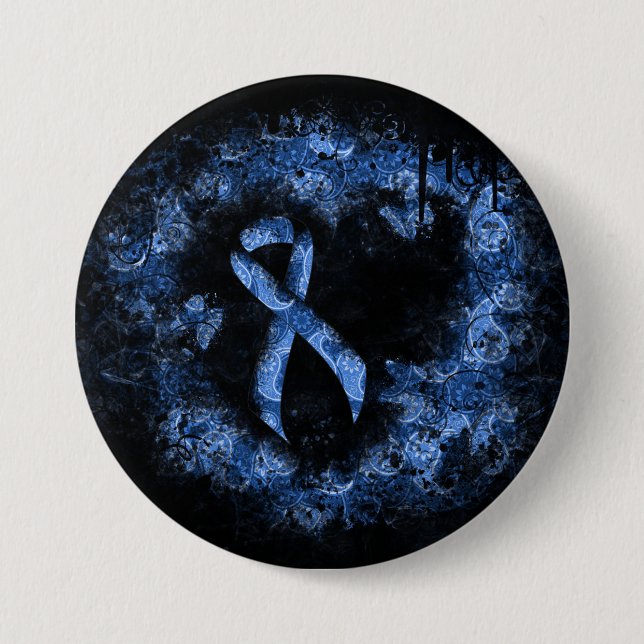 Blue Paisley Ribbon Grunge Heart 3 Inch Round Button (Front)