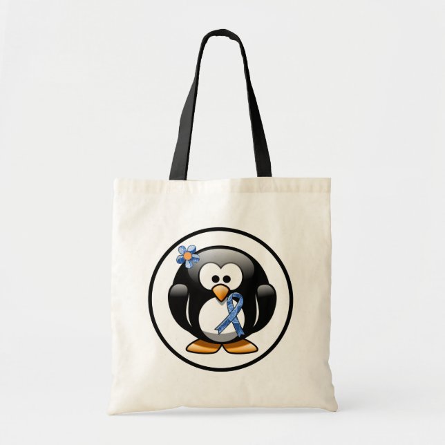 Blue Paisley Ribbon Penguin Tote Bag (Front)