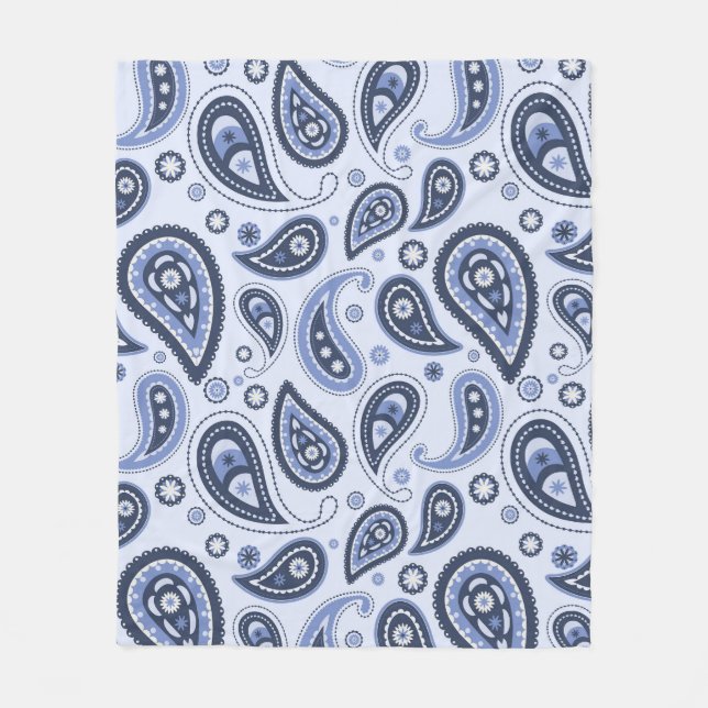 Blue Paisley Seamless Pattern Fleece Blanket (Front)