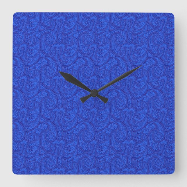 Blue Paisley Square Wall Clock (Front)