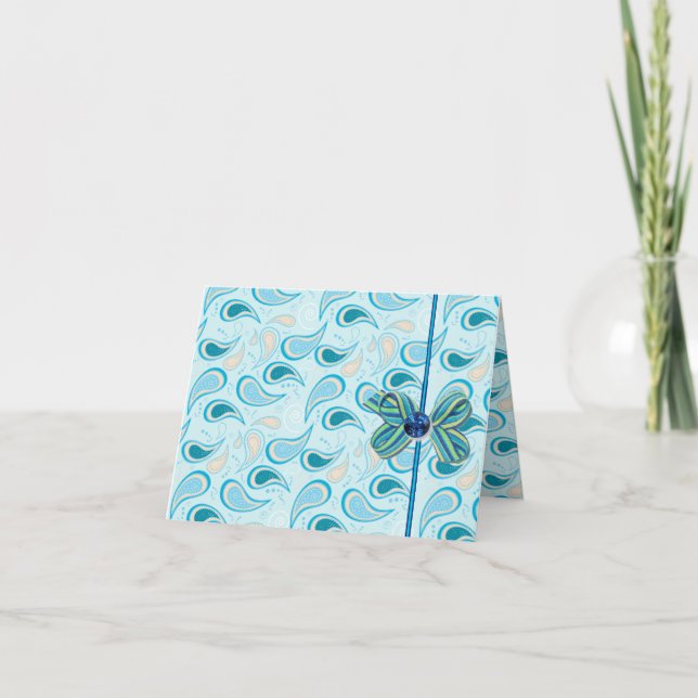 BLUE PAISLEY WEDDING NOTE CARDS (Front)