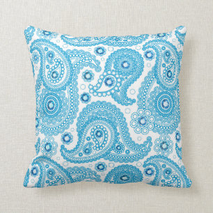 Blue Paisley With Diamonds Throw Pillow