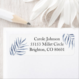 Blue Palm Branches Return Address Label
