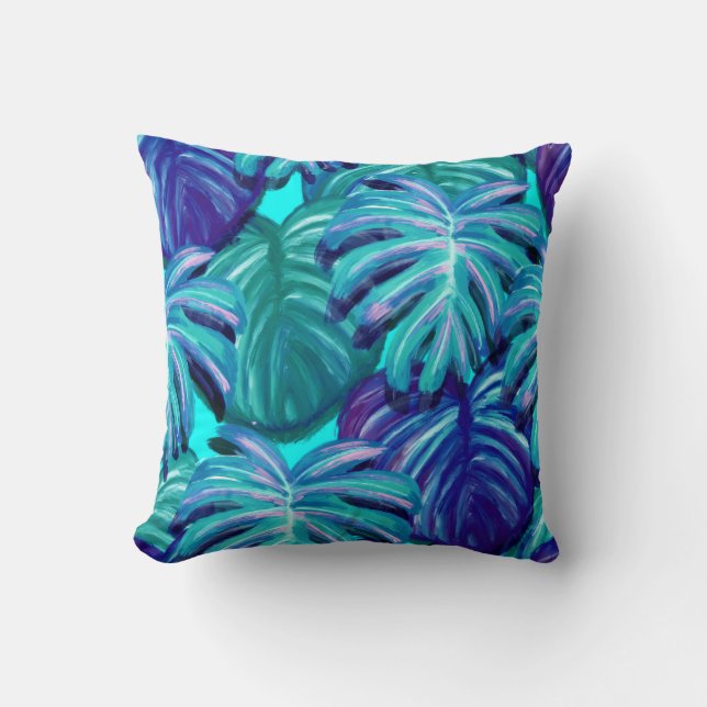 Blue Palm Dreams Reversible Pillow (Front)