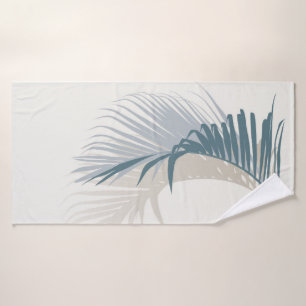 Blue palm leaf with shadow  bath towel