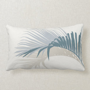 Blue palm leaf with shadow  lumbar pillow