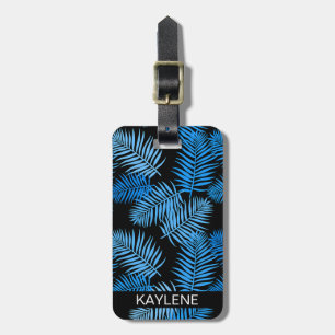 Blue Palm Leaves Personalized Luggage Tag