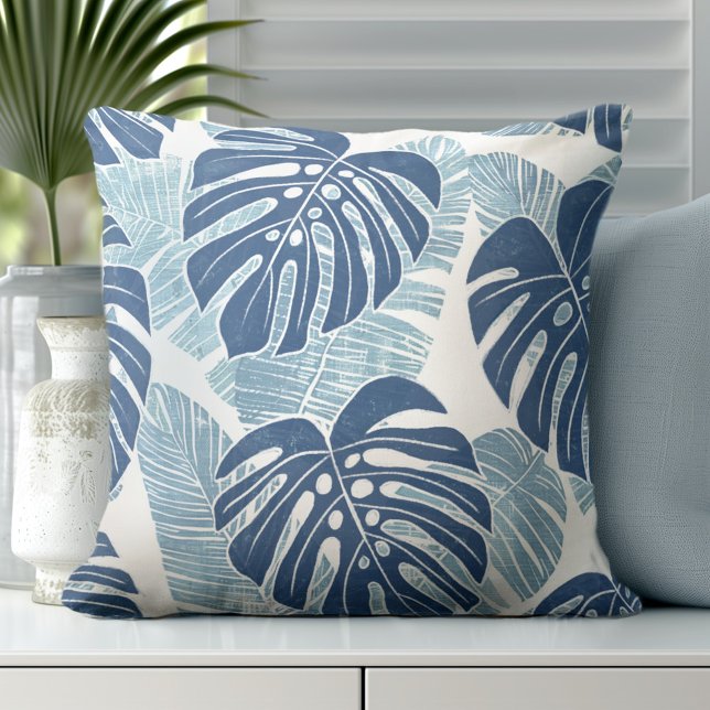 Blue Palm Leaves Throw Pillow (Creator Uploaded)