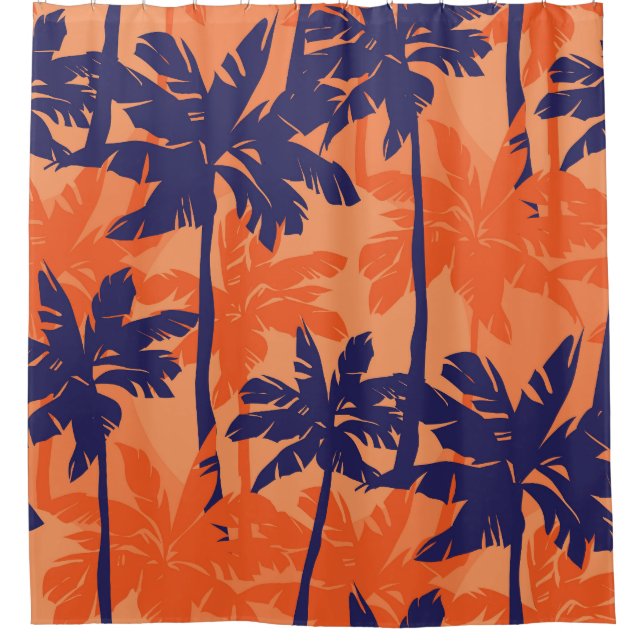 Blue palm silhouette, orange background (Front)