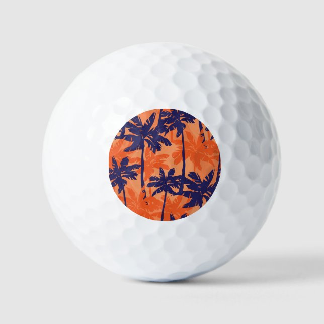 Blue palm silhouette, orange background golf balls (Front)
