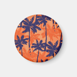 Blue palm silhouette, orange background magnet