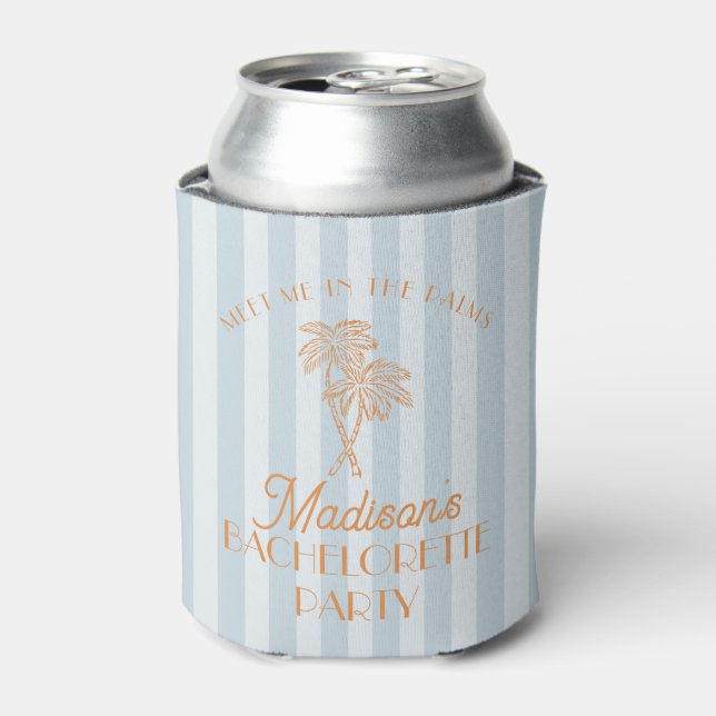 Blue Palm Spring Pastel Beach Bachelorette Party Can Cooler (Can Front)