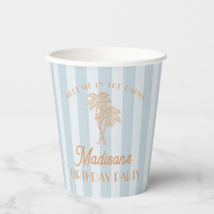 Blue Palm Spring Pastel Beach Birthday Party Paper Cups