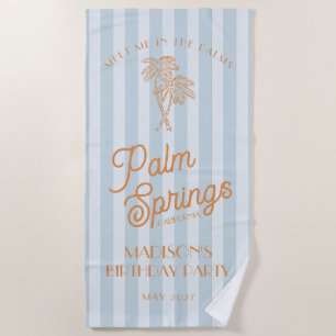 Blue Palm Spring Pastel Beach Birthday Party Towel