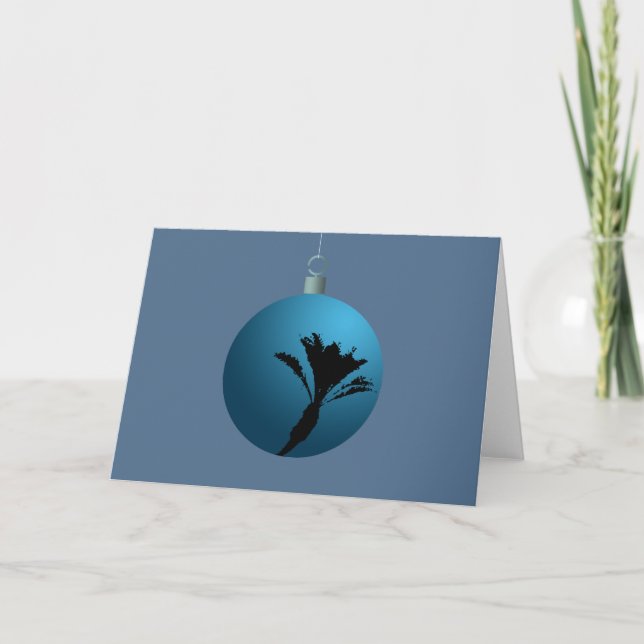 Blue Palm Springs Date Palm Christmas Tree Ball Holiday Card (Front)