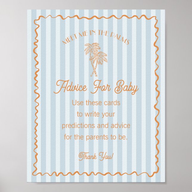 Blue Palm Springs Pastel Beach Advice for Baby Poster (Front)