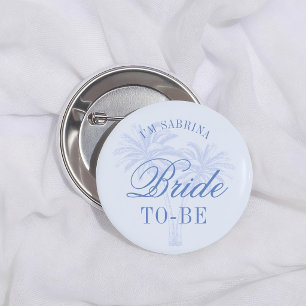 Blue Palm Tree Coastal Retro Bride To Be 2 Inch Round Button