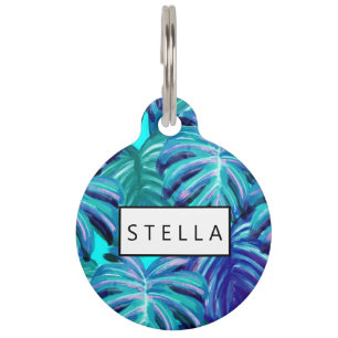 Blue Palm Tree Leaves Tropical Pet Tag